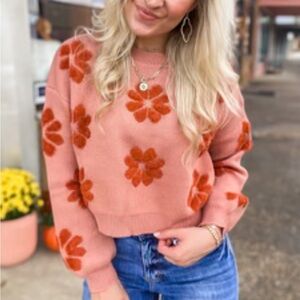 Simply Southern Pink and Orange Floral Sweater